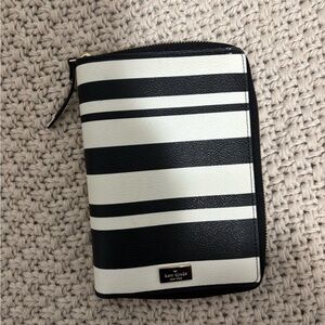 kate spade Black and White Striped Zip Binder Wallet